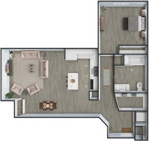Floor plan for 1 bed, 1 bath, 918 sqft